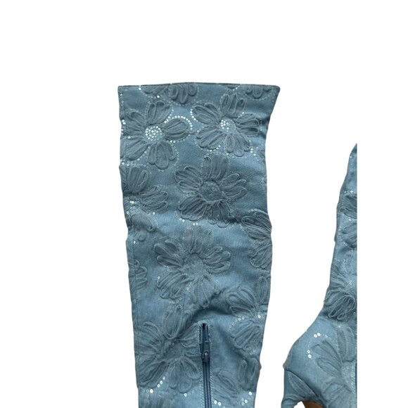 FASHION NOVA Blue Floral Embellished Over The Knee Boots Size 10 NEW NWOT - Picture 4 of 10